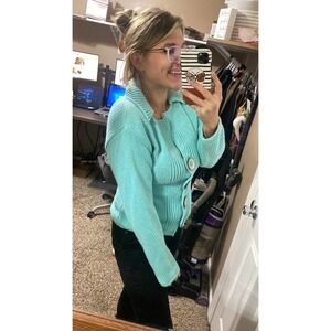 Vintage Pure Handknit Chunky Knit Button Front Crochet Sweater